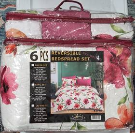 106203 Sunrise Yareli King Floral Reversible Pre-washed Bedspread Set 6-piece