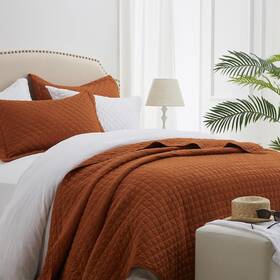 Sunstyle Home 313115330321 Quilt Set King Brunt Orange Lightweight Bedspread Soft Reversible