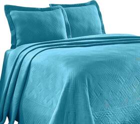 Superior 190052083554 100% Cotton Geometric Fret 3-piece Scalloped Bedspread Set King Peacock Blue
