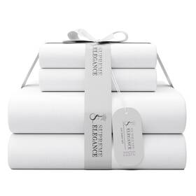 Supreme Elegance 840380930760 White Queen Sheets Set Brushed Percale Weave Cotton Rich For Quee