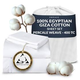 Sweave 047793927510 100% Egyptian Cotton Percale Sheets Split King Size - Genuine Luxurious 400 T