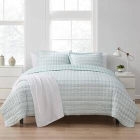 Sweet Home Collection 445032394391 Quilt Sets Prewashed Checkered Plaid Embroidered Vintage S