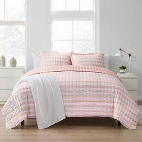 Sweet Home Collection 763331366756 Embroidered Checkered Quilt And Pillow Sham Set