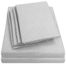 Sweet Home Collection 842491102869 Queen Sheets Dot Grey - 6 Piece 1500 Supreme Fine Brushed Microfib