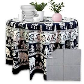 Sweet Us 737222635542 Tusker Bloom Tablecloth For Round Tables Cotton Floral Kitchen Dini