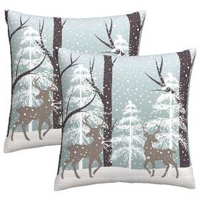 Lzzlzz923071278ikryr0 Sweetshow Winter Wildlife Deer Pillow Covers 16x16 Inch Christmas Landscape Deers Snow
