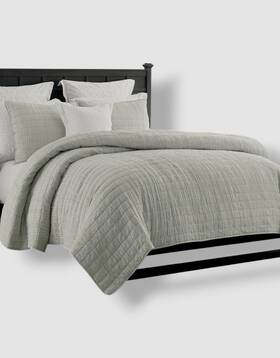 Swift Home 840970158413 Gray Crinkle Enzyme Wash Quilted Bedspread 2pc Set Fttwin/txlft Size
