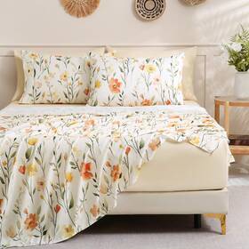 Swyh6 Swiftify Botanical 6-piece Queen Bed Sheets Set Boho Floral Print Brushed Microfiber