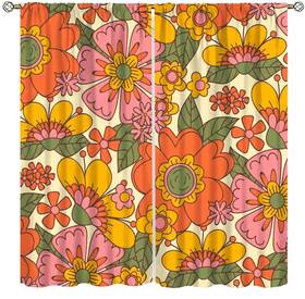 Sxxldng 774269997147 Retro 70s Floral Curtains Hippie Spring Groovy Flower Power Boho Print