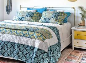 43256-4742 Tache Home Fashion Queen Patchwork Quilt - Ivy Lightweight Floral Turquoise Blue Aqua Pa