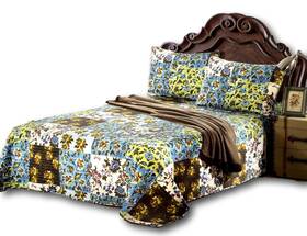 Kst1504-cal Tache Home Fashion 3 Pc Cotton Floral Blue Brown Green Mystical Autumn Leave Patchwork Bed