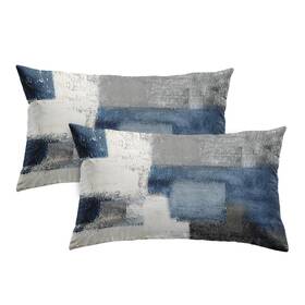 Taysta 378794733321 2pc Lumbar Decor Throw Pillow Covers Blue And Grey Cushions Rectangle Design
