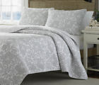 Tb-img Tommy Bahama Gray White Cotton Paisley Quilt Set Bedding
