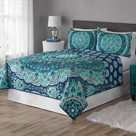 Textiles From Europe 313100382311 Medallion Teal Polyester Quilt Full/queen Reversible