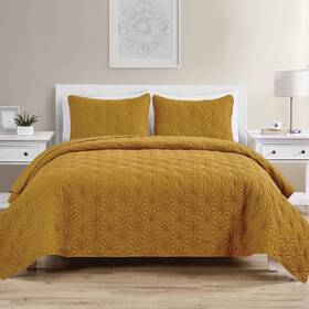 Kli-3qt-fuqu-in-gold Textiles From Europe Vcny Home Kaleidoscope 3-piece Gold Geometric Quilt Set Full/queen Unisex