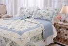 Textiles Plus Inc Blue Trellis 3 Pieces Embroeidery Quilt Set Full Queen 876563000890