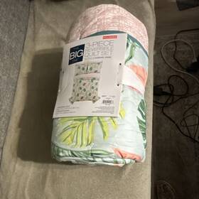 91bobbpqufq The Big One Reversible Quilt Set Full/queen Pink Palm Floral Nature