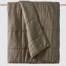 The Citizenry 810139864929 Stonewashed 100% French Linen Quilt Blanket In Olive For Twin Bed
