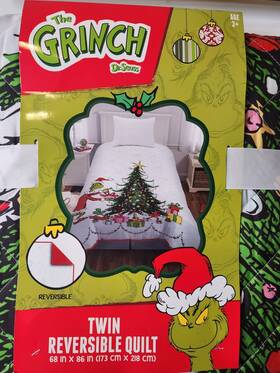 Twin-103 The Grinch Dr. Seuss Twin Christmas Quilt Nwt