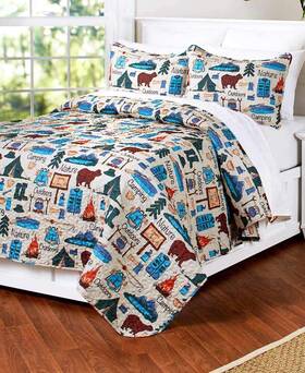 The Lakeside Collection 190941446873 Campsite Quilt Set With Camping Print - 2-pc. Twin