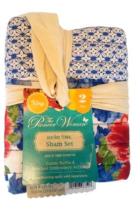 Pws115017722012 The Pioneer Woman Heritage Floral 2 King Size Quilt Inch Sham Set Blue New