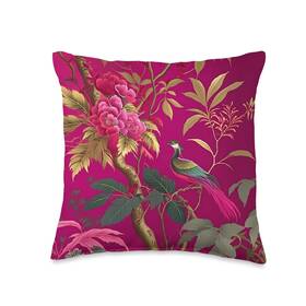 Yh2pqjvg6m0us Thibaut Daintree In Fuchsia Botanical Chinoiserie 16x16 Bright Throw Pillow