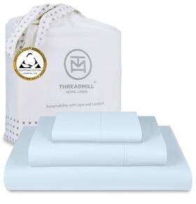 Thm-400-sld-blue-t Threadmill Egyptian Cotton Twin Sheet Set 100% Certified Sh