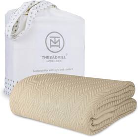 Thm-blnkt-drb16-beige-k Threadmill Luxury Cotton Blankets For King Size Bed 106 Inch X 92 Beige