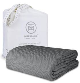 Thm-blnkt-drb16-dgrey-q Threadmill Luxury Cotton Blankets For Queen Size 90 Inch X 92 Dark Grey