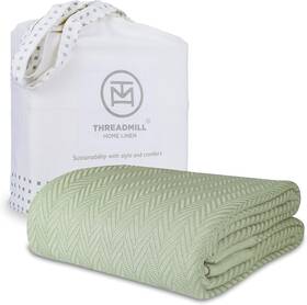 Thm-blnkt-drb16-sage-q Threadmill Luxury Cotton Blankets Queen 90 Inch X 92 Sage Green