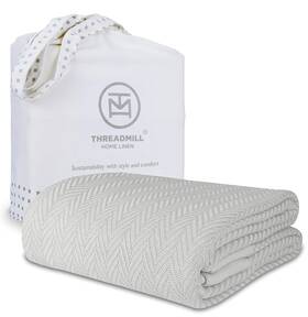 Thm-blnkt-drb16-silver-k Threadmill Luxury Cotton Blankets For King Size 106 Inch X 92 Light Grey