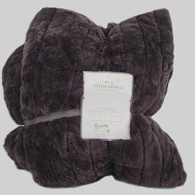 Threshold 191908225081 Reversible Heathered Flannel Faux Fur Quilt King Size Dark Gray