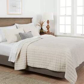 Threshold 191908618500 Velvet Quilt Full Queen Cream Channel Stitch Bedspread Oeko-tex