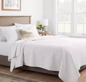 Threshold 191908798165 King Garment Washed Paisley Stitch Quilt White -