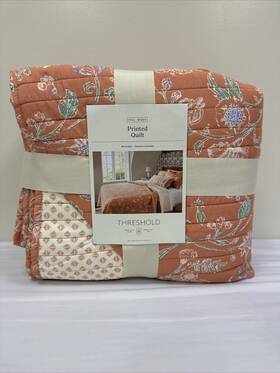 Threshold 191908983059 Full Queen Floral Boho Reversible Printed Quilt Bronze