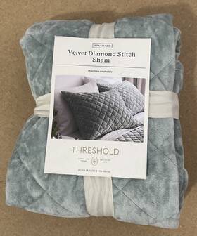 Threshold 197543382417 1 Standard Luxe Diamond Stitch Velvet Quilt Sham Light Teal Green