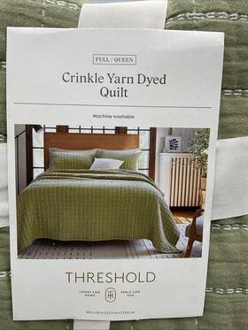Threshold 197543812037 Full/queen Size Yarn Dye Crinkle Grid Quilt Moss Green