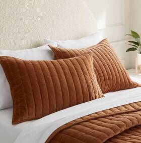 Threshold 197543812167 2 King Channel Stitch Velvet Quilt Shams Camel - Cotton Backing