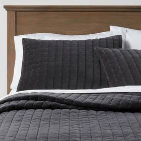 54549853 Threshold King Channel Stitch Velvet Quilt Dark Gray -