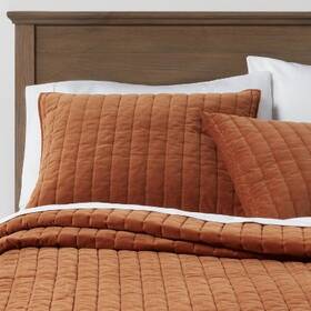 54549893 Threshold King Channel Stitch Velvet Quilt Caramel -