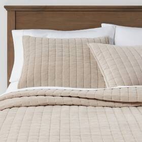 54549902 Threshold King Channel Stitch Velvet Quilt Natural -