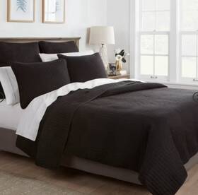 81786154 Threshold Twin/twin Extra Long Washed Cotton Sateen Quilt Black -