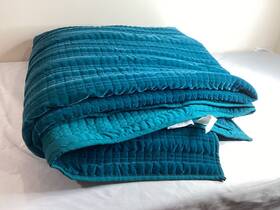 82253635 Threshold Quilt Velvet/cotton Channel Stitch Solid Blue Full/queen