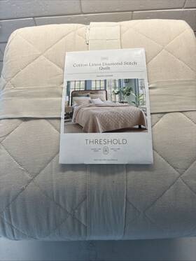 83244938 Threshold Cotton/linen Quilt Diamond Stitch Midweight Oeko-tex Khaki King