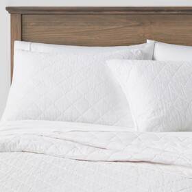 83244947 Threshold Twin/twin Extra Long Diamond Stitch Cotton Linen Quilt White -