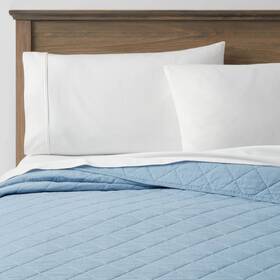 83244950 Threshold Twin/twin Extra Long Diamond Stitch Cotton Linen Quilt Light Blue -