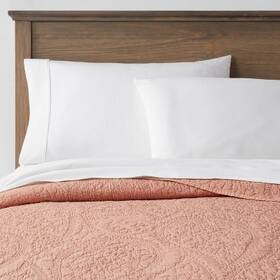83890652 Threshold Twin/twin Extra Long Garment Washed Paisley Stitch Quilt Terracotta/bronze
