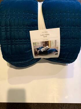 83890770 Threshold Full/queen Lofty Velvet Quilt Dark Teal Blue - New See Pphotos