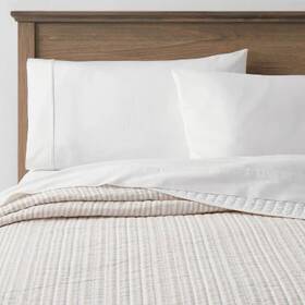 83898594 Threshold Full/queen Reversible Cotton Stripe Quilt Khaki -