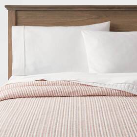 83898605 Threshold Full/queen Reversible Cotton Stripe Quilt Terracotta -